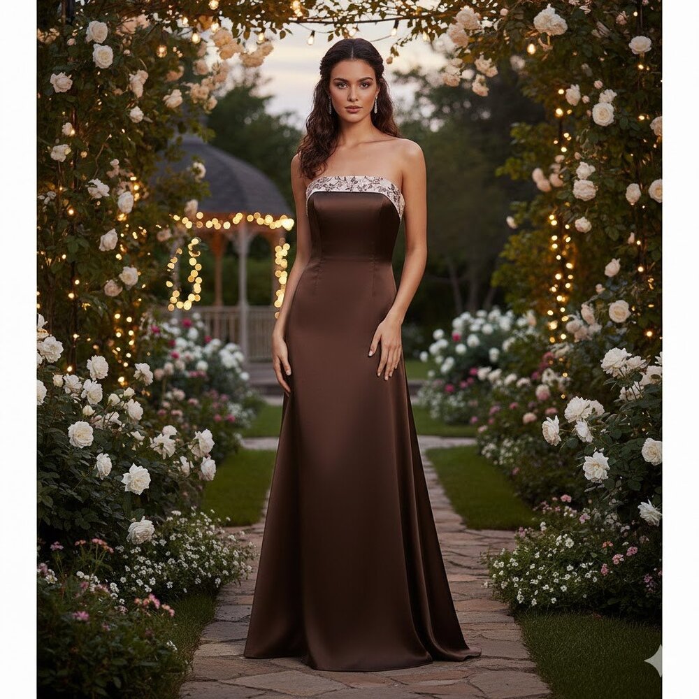 Two Tone Chocolate Strapless Gown
